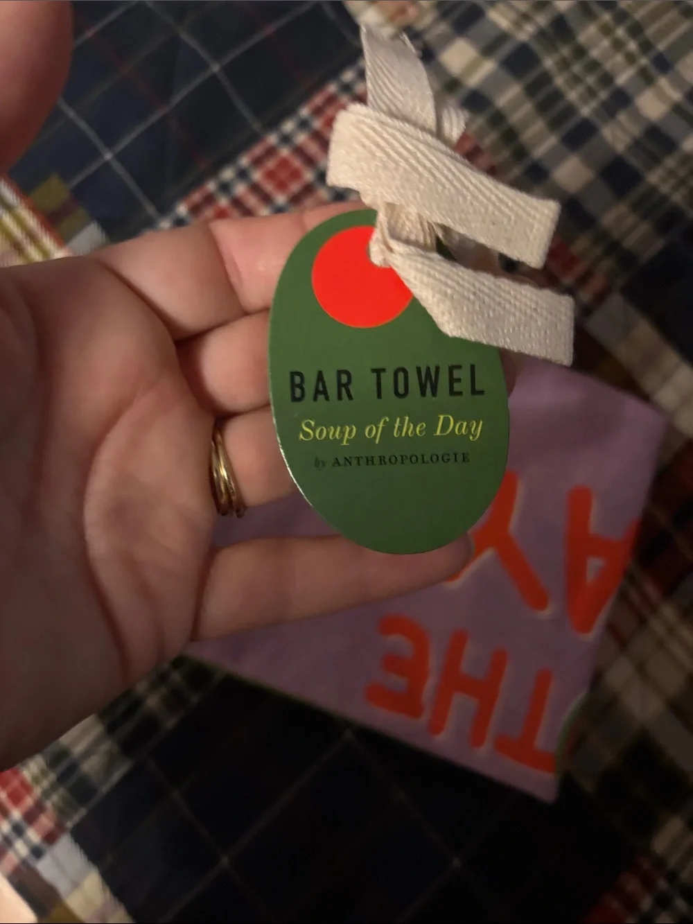 🍸🍸Anthropologie Green & Purple 'Soup of the Day' dish towel